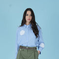 Ricamo Dettaglio Camicia in Righe Celeste - ELLY