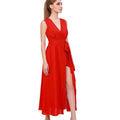Rustic Red Stone - Washed Linen Wrap Maxi Dress - ELLY