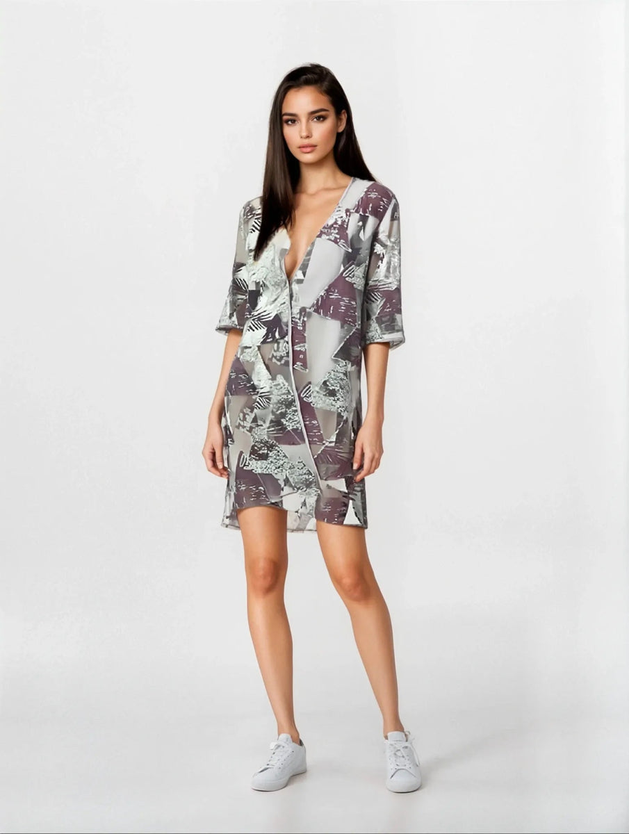 Silver Geometric Sheer Kimono - ELLY