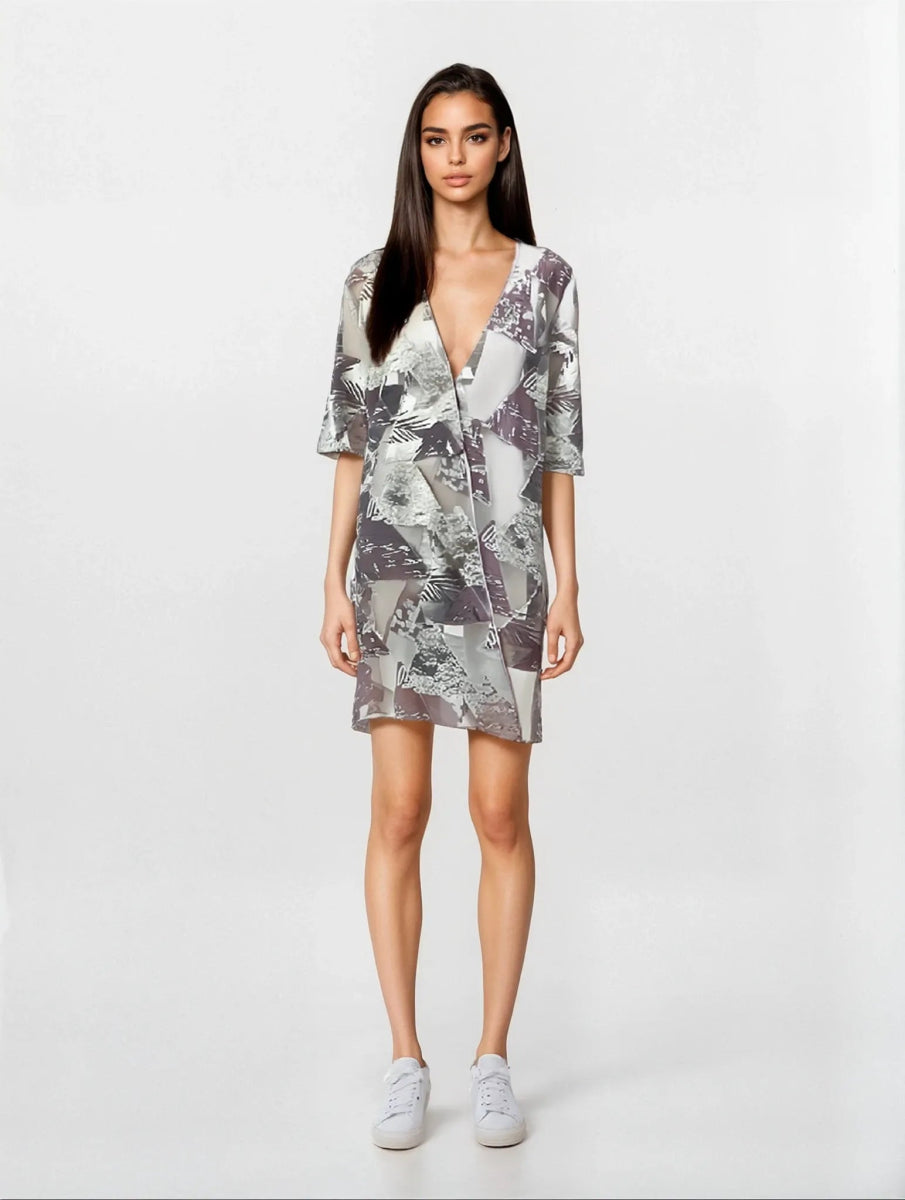 Silver Geometric Sheer Kimono - ELLY