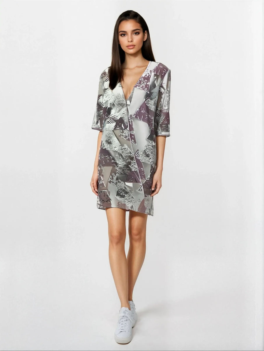 Silver Geometric Sheer Kimono - ELLY