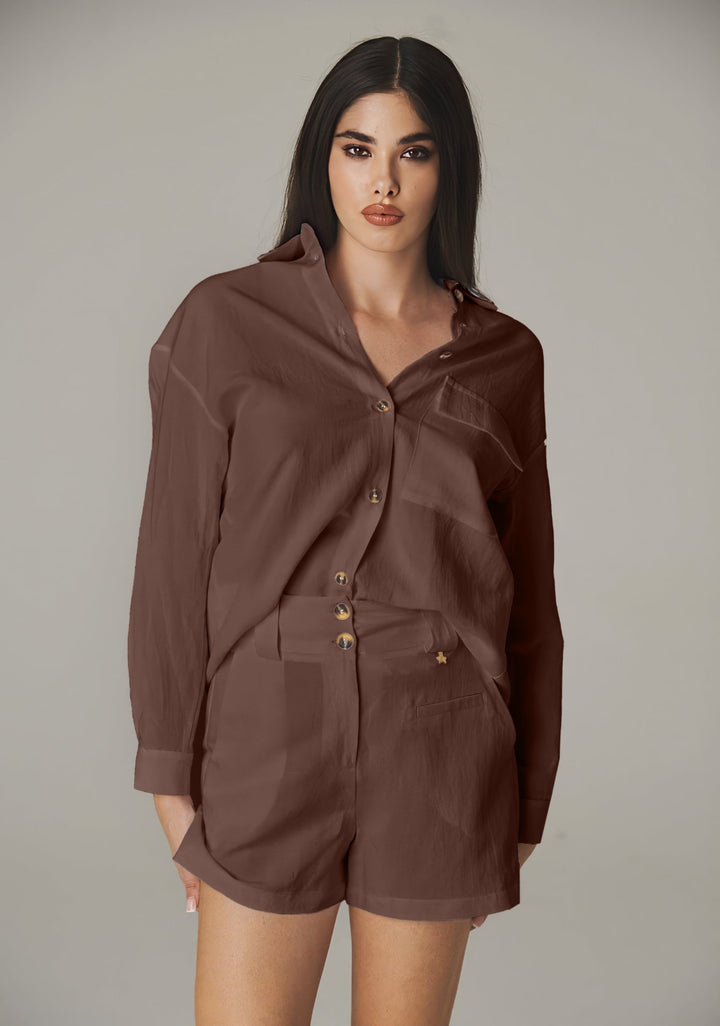 Sunshine Ready Marrone Linen Shirt - ELLY
