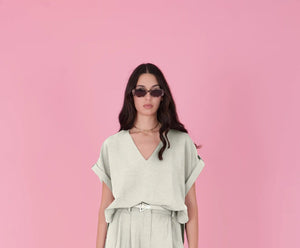 V - neck relaxed top – Light Sage - ELLY