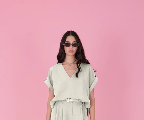 V - neck relaxed top – Light Sage - ELLY