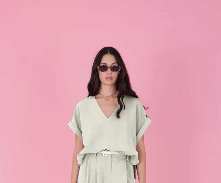 V - neck relaxed top – Light Sage - ELLY
