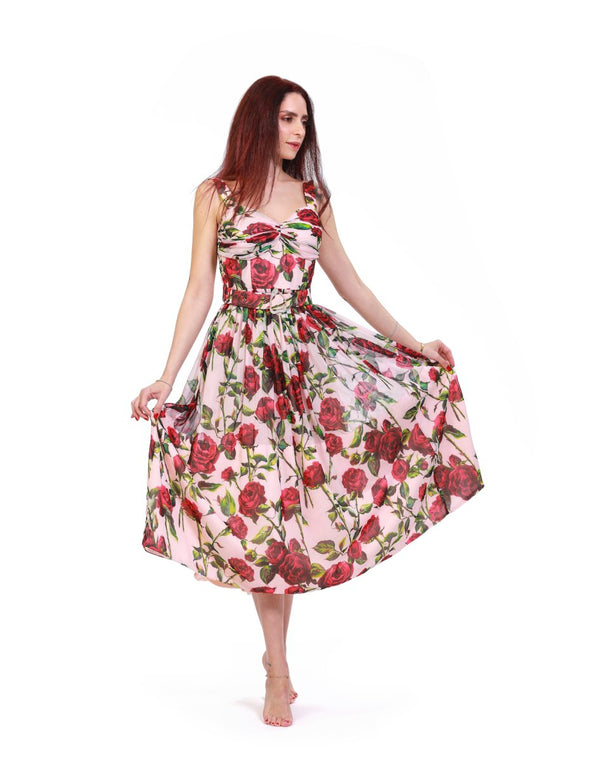 Whimsical Watercolor Floral Midi Dress - ELLY