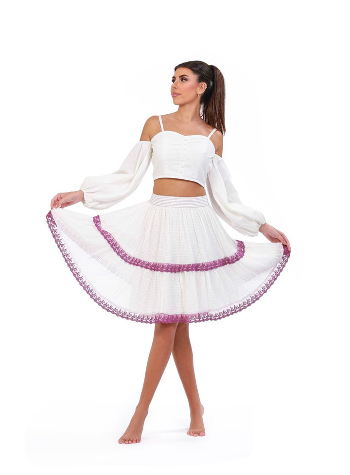 White Stonewashed Linen Balloon Sleeve Top - ELLY