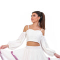 White Stonewashed Linen Balloon Sleeve Top - ELLY