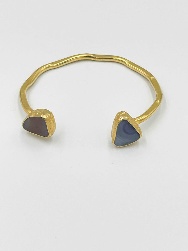 18 karat gold plated brass bracelet featuring a stunning agate stone - ELLY