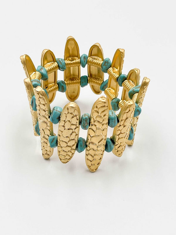 18 Karat gold plated brass bracelet with turquoise stone - ELLY