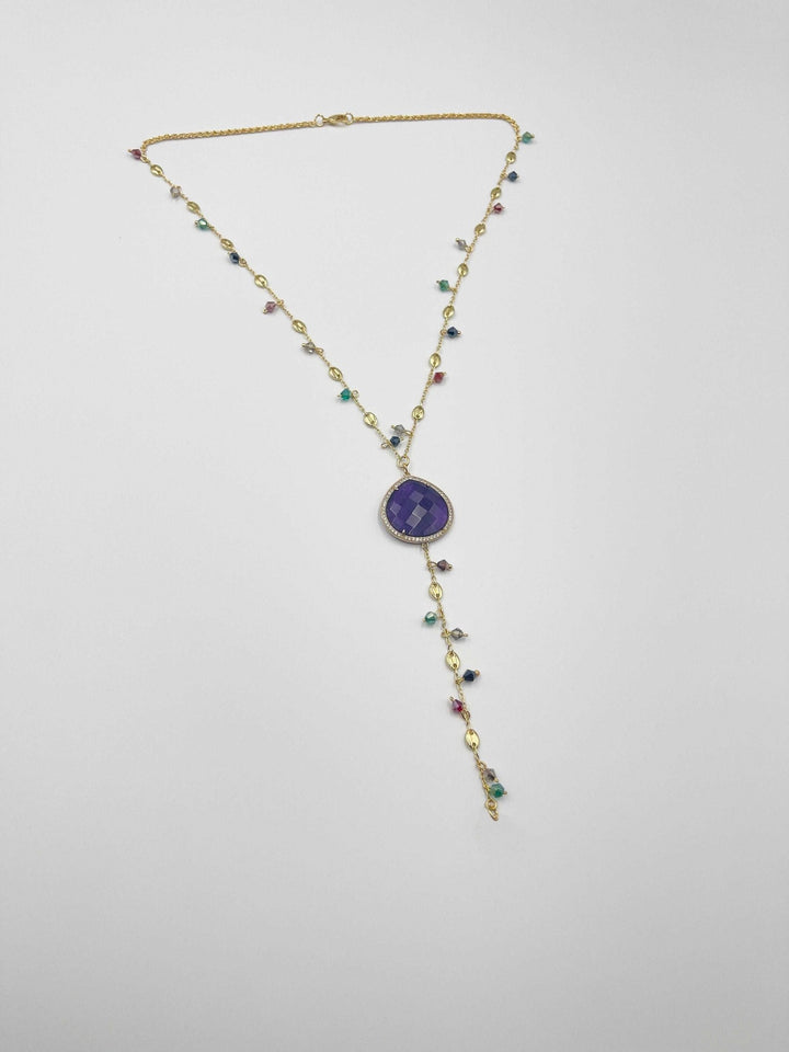 18-karat gold-plated chain necklace adorned with sparkling crystal ornaments and zircon stone - ELLY
