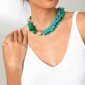 18 karat gold-plated necklace featuring a blend of turquoise and cuarzo verde stones adorned with exquisite zircon ornaments