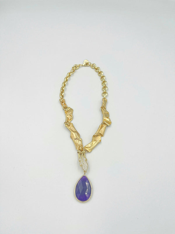 18 karat gold plated necklace featuring a striking agate stone pendant - ELLY