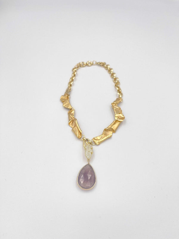 18 karat gold plated necklace featuring a striking agate stone pendant - ELLY