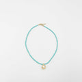 18 karat gold plated necklace featuring beads and a striking Japanese pearl pendant - ELLY