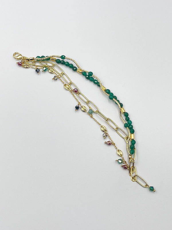Agate stone bracelet with zircon ornament and 18 karat gold plated chain  - ELLY