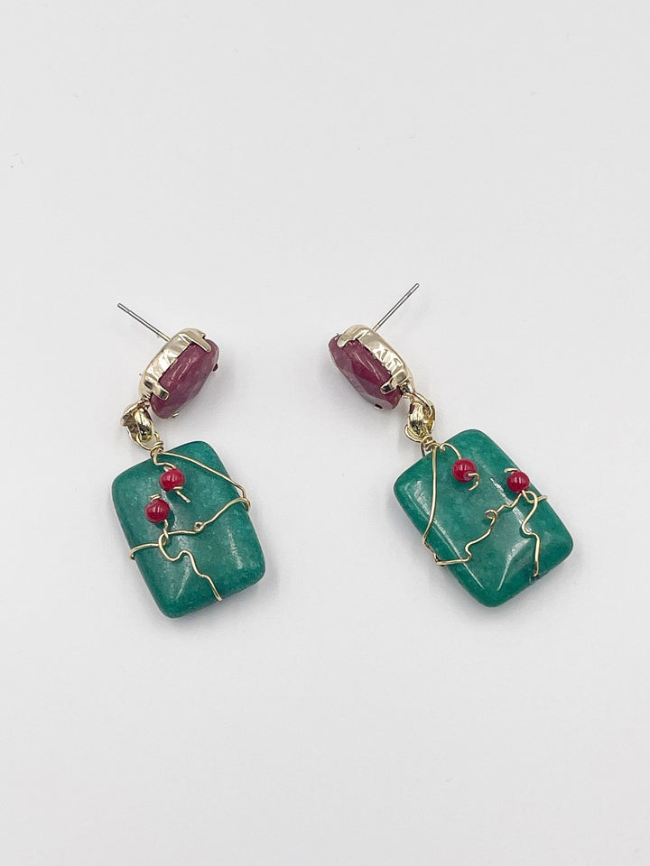 Beautiful jade stone earrings, crafted with 18 karat gold plated metal - ELLY