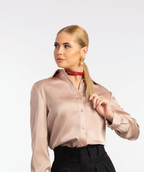 Beige Classic Satin Shirt - ELLY