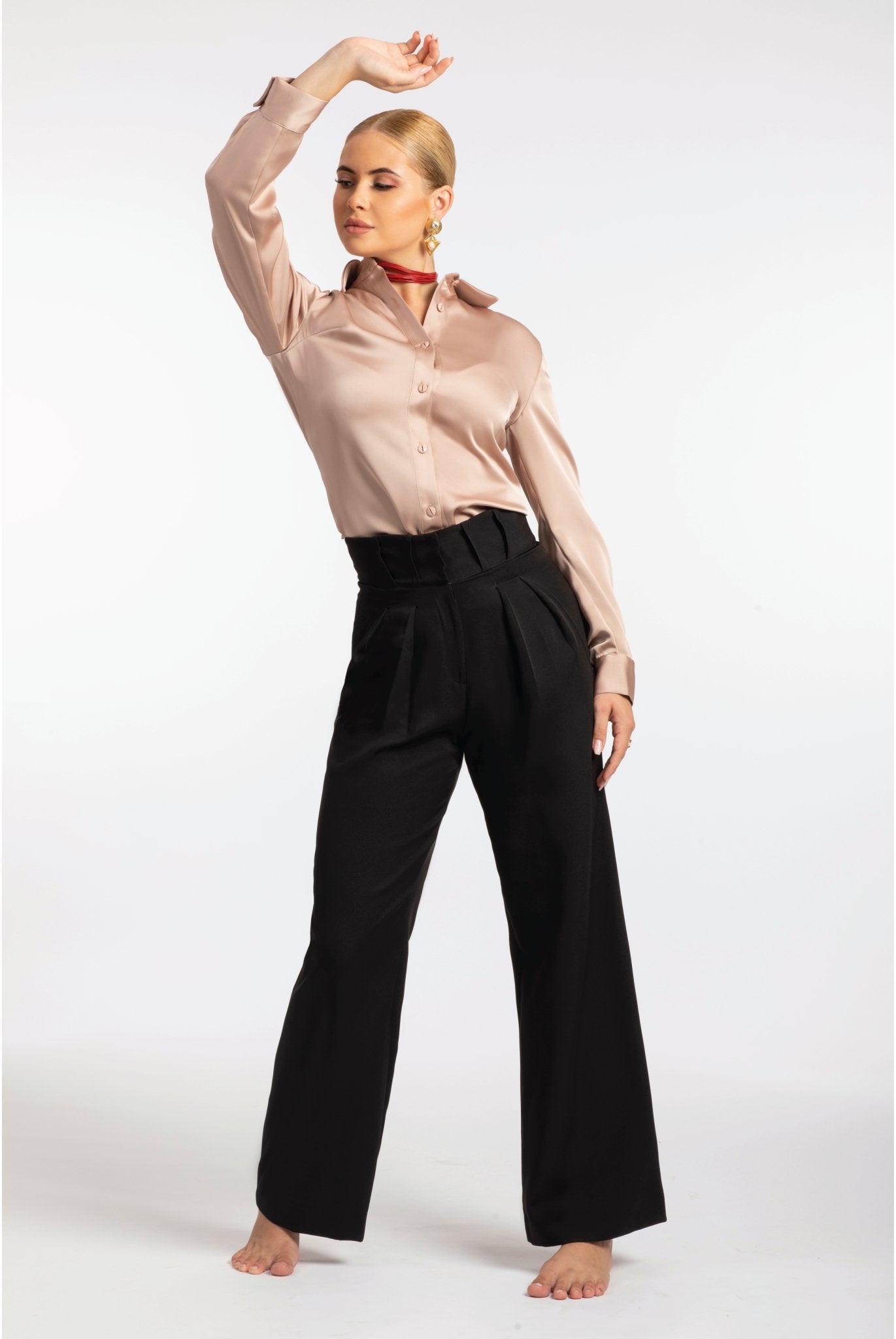 Beige Classic Satin Shirt - ELLY