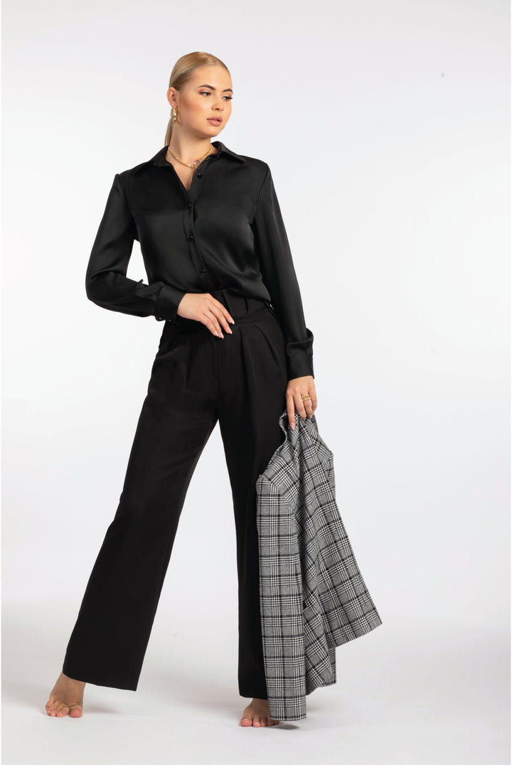 Black Classic Satin Shirt - ELLY