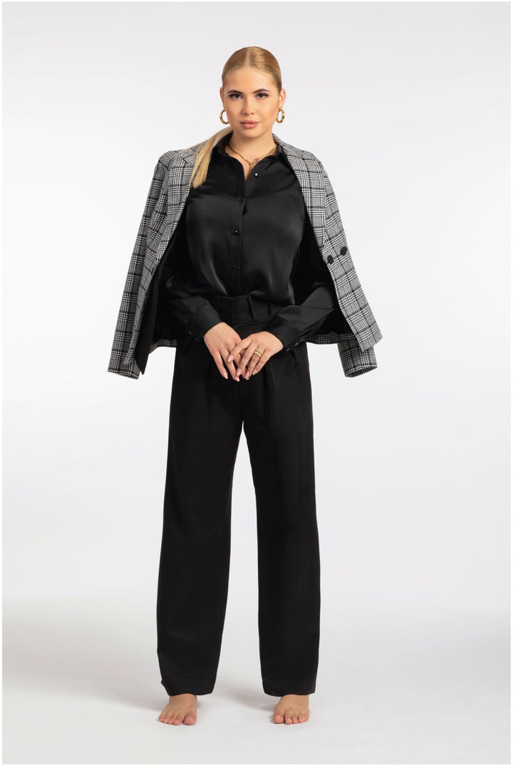 Black Classic Satin Shirt - ELLY