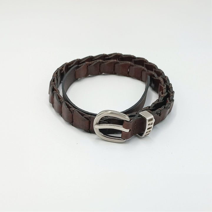 Braided Leather Belt in Tan with Golden Sheen - ELLY