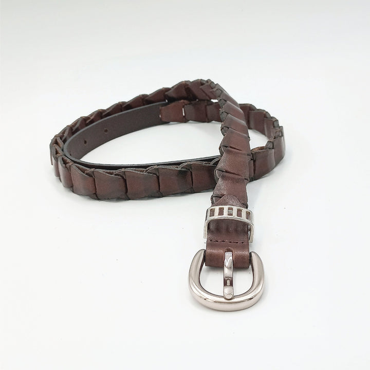 Braided Leather Belt in Tan with Golden Sheen - ELLY