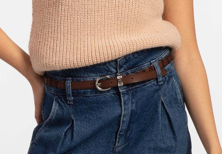 Braided Leather Belt in Tan with Golden Sheen - ELLY