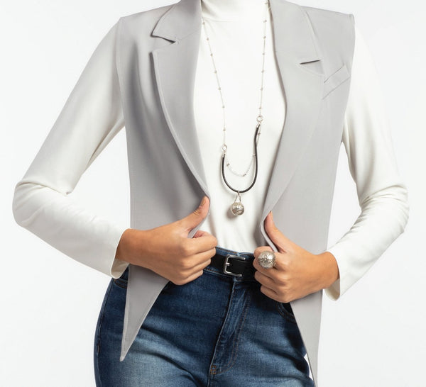 Casual Grey Freesize Lapel Vest - ELLY