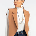 Casual Khaki Freesize Lapel Vest - ELLY