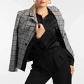 Double-Breasted Plaid Blazer with Black Trim - ELLY