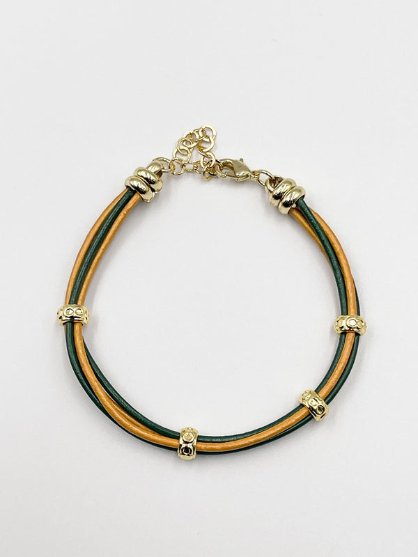 Genuine leather bracelet, fastened with an 18-karat gold-plated brass buckle - ELLY