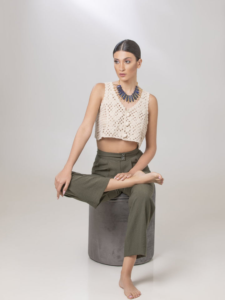Green Linen Pants - ELLY