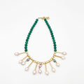 Green Volcano Matt stone necklace with mother of pearl and zircon, gold plated 18 karat - ELLY