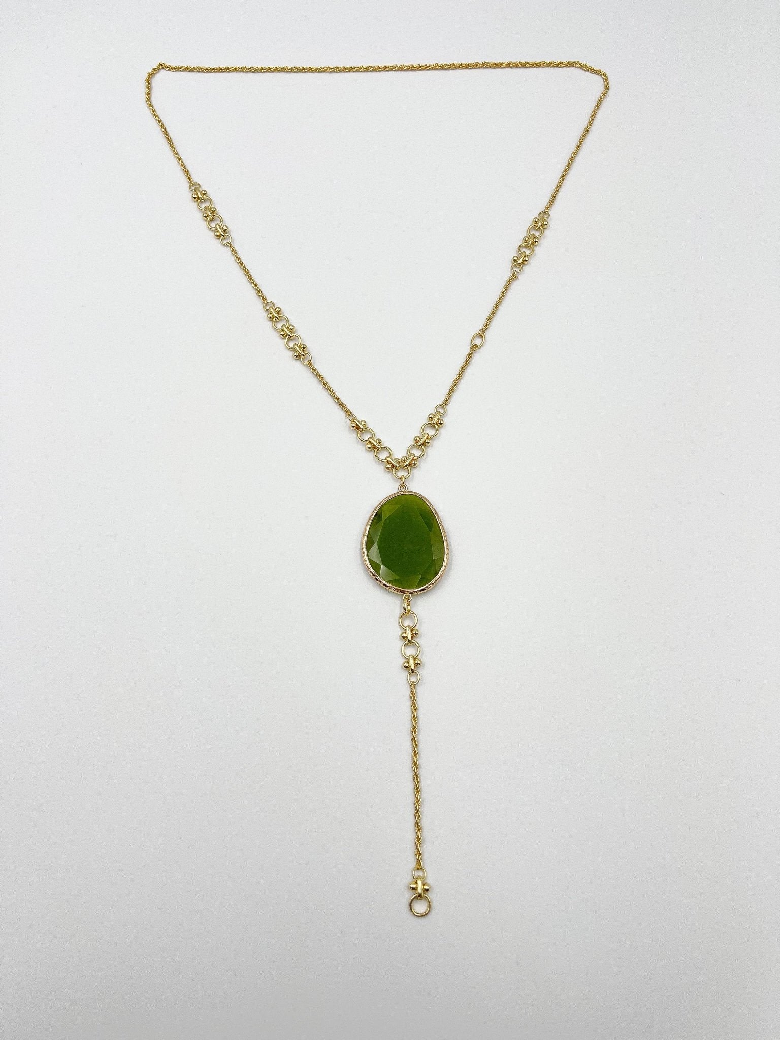 Green Zircon Stone Adorned 18-Karat Gold-Plated Chain Necklace - ELLY