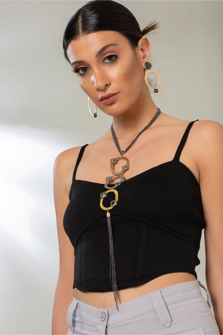 Handmade earrings, crafted with hematite stones and rhodium coated metal with yellow gold accents - ELLY