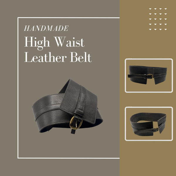 Handmade High Waist Leather Belt - Classic Black - ELLY