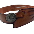 Handmade Leather Belt - Classic Tan with Floral Brass Buckle - ELLY
