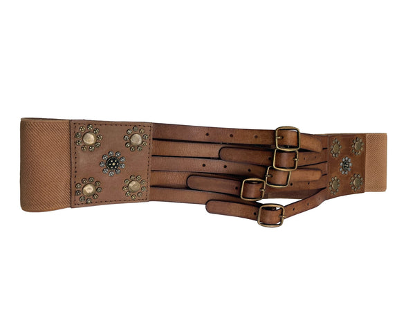 Handmade Leather Belt - Statement Silver Buckles on Buff Tan - ELLY