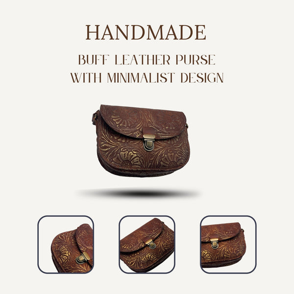 Handmade Tan Brown Buff Leather Purse with Minimalist Design - ELLY