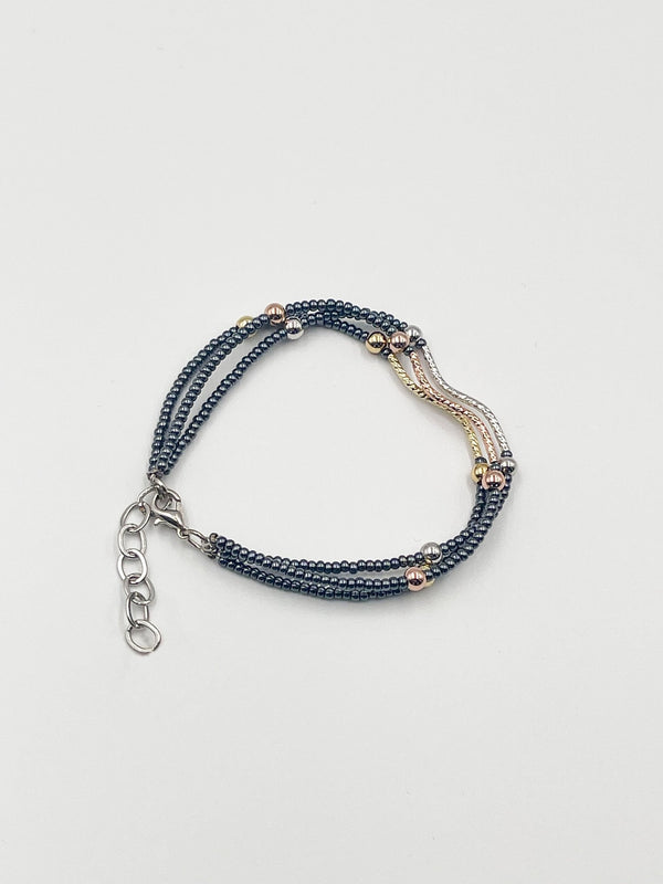Hematite beads bracelet featuring rhodium-coated metal in three elegant colors - ELLY
