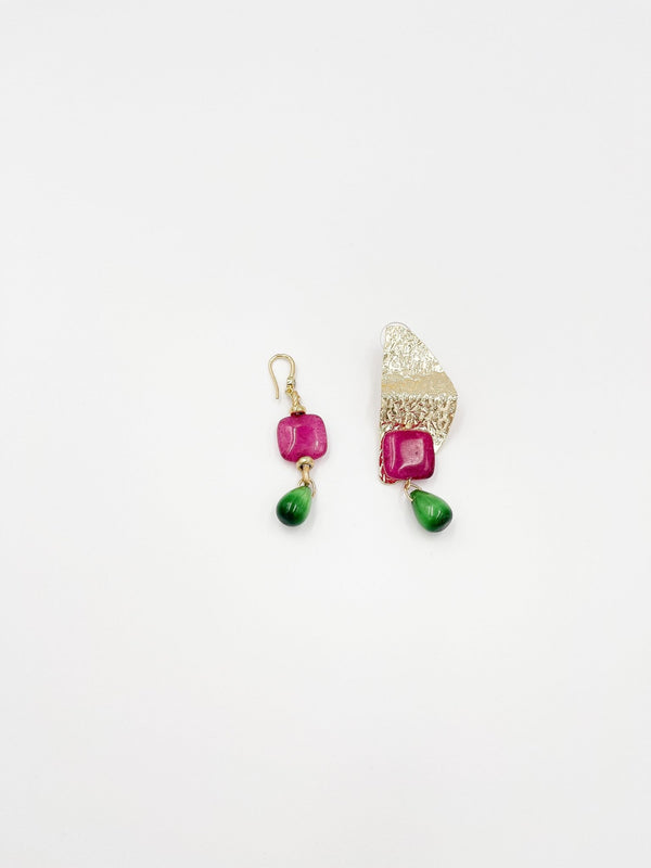 Jade Earrings with moonlight stone, gold plated 18 karat - ELLY