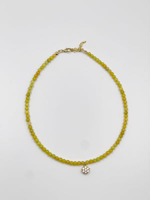 Jade stone pendant with zircon ornament and 18 karat gold plated chain - ELLY