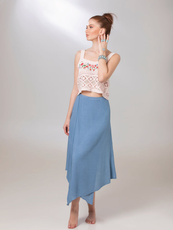Powder Blue Asymmetric Wrap Skirt - ELLY