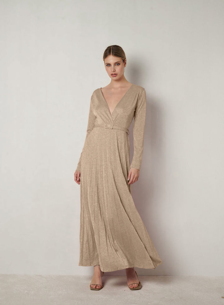 Tan Brown Sparkling Wrap Dress - ELLY