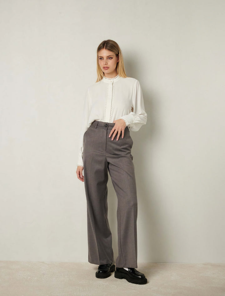White Scalloped Trims Women's Shirt - ELLY