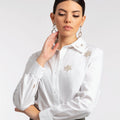 White Shirt with Flower Embroidery on the Collar - ELLY